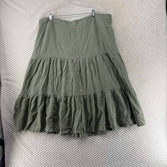YOU + ALL Skirt Womens Green Boho Midi Tiered Button Front Plus Size US 20 EU 52 - Picture 1 of 7